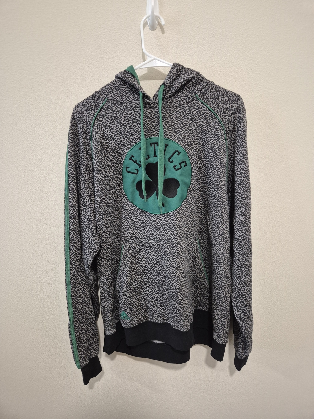 adidas Gray & Green Celtics Pullover Hoodie